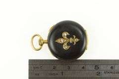 Black Enamel Fleur De Lis Rose Cut Diamond Pocket Watch