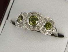 14K White Gold 1.30 Ctw Green White Diamond Halo Engagement Ring