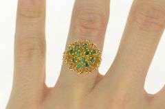 14K Yellow Gold 1960's Emerald Floral Domed Cluster Cocktail Ring