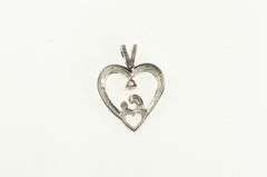 14K White Gold Diamond Heart Mom & Child Mother's Day Pendant