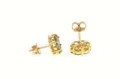 10K Yellow Gold Smoky Quartz Round Flower Cluster Stud Earrings