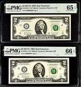 (2) Superb 2017A $2 Star Notes San Francisco-Scarce Consecutive 3 Digit Serial Numbers PMG 65/66!