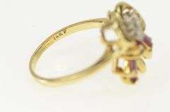 14K Yellow Gold 1930's Ruby Diamond Freeform Cluster Cocktail Ring