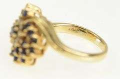 14K Yellow Gold Sapphire Diamond Swirl Cluster Vintage Ring
