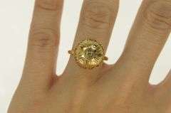 18K Yellow Gold Victorian Ornate Dome Ball Vintage Ring