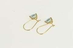 14K Yellow Gold Pear Blue Topaz Solitaire Dangle Hook Earrings