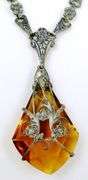 Large Antique Golden Crystal Ornate Necklace