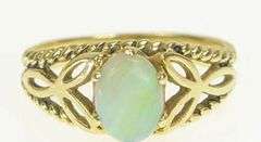 14K Yellow Gold Natural Opal Triquetra Rope Trim Vintage Ring