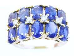 Wide 14K Ring of Amethyst's & Diamonds, Size 6.5