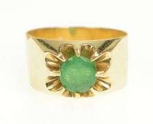 14K Yellow Gold Victorian 0.70 Ct Natural Emerald Wide Band Ring