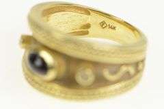 14K Yellow Gold Black Onyx Etruscan Revival Elaborate Vintage Ring