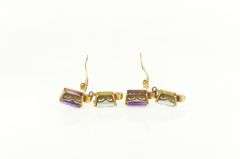 14K Yellow Gold Emerald Cut Amethyst Blue Topaz Dangle Clip Earrings