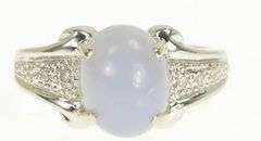 14K White Gold Blue Agate Diamond Cabochon Statement Ring