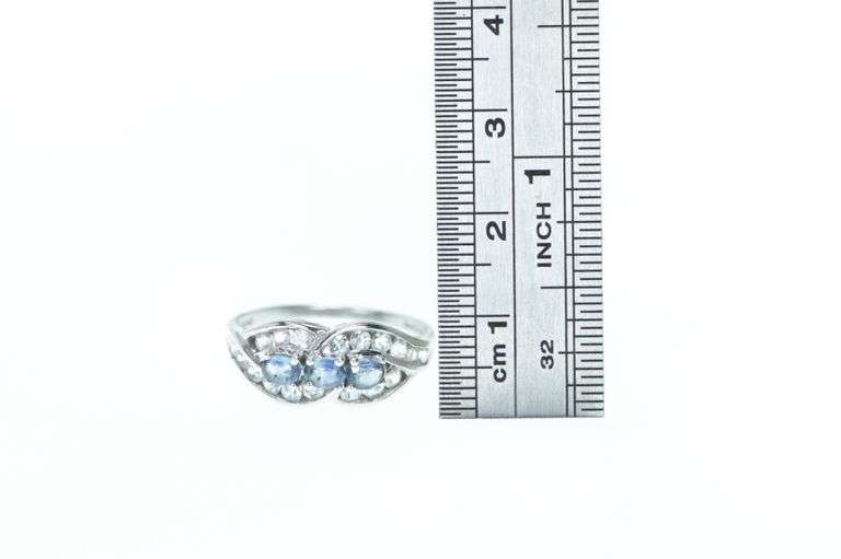 14K White Gold Blue & White Sapphire Twist Statement Ring