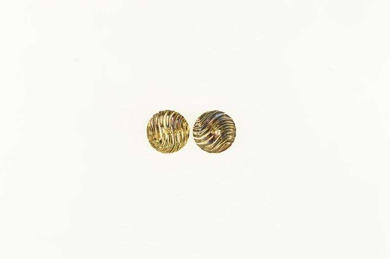 14K Yellow Gold Vintage Wave Curvy Round Circle Stud Earrings