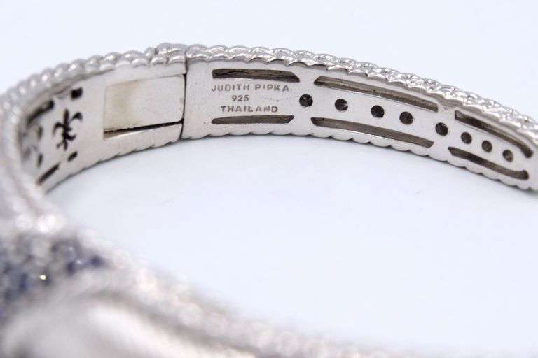 925 Sterling silver Judith Ripka sapphire Hinged bangle