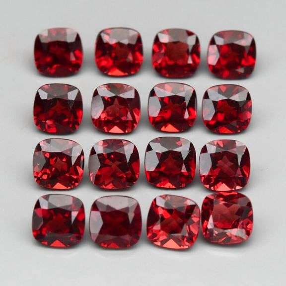 Glorious 6.71ct cushion cut cherry red Garnet set