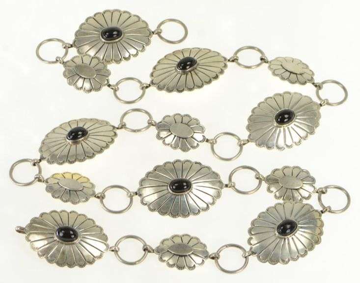 Sterling Silver Black Onyx Southwestern Stamped Oval Belt