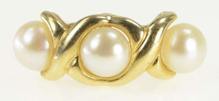 14K Yellow Gold Single Pearl XO Curved Vintage Drop Earring