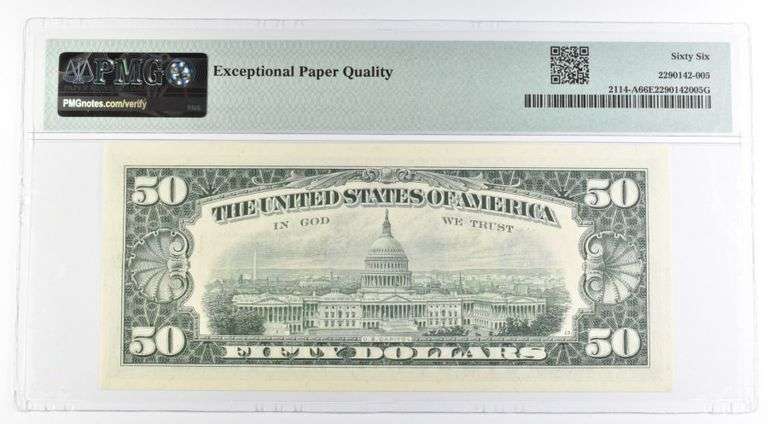 1969 $50 Boston MA US FRN Fr#2114-A 66 Gem Unc EPQ PMG