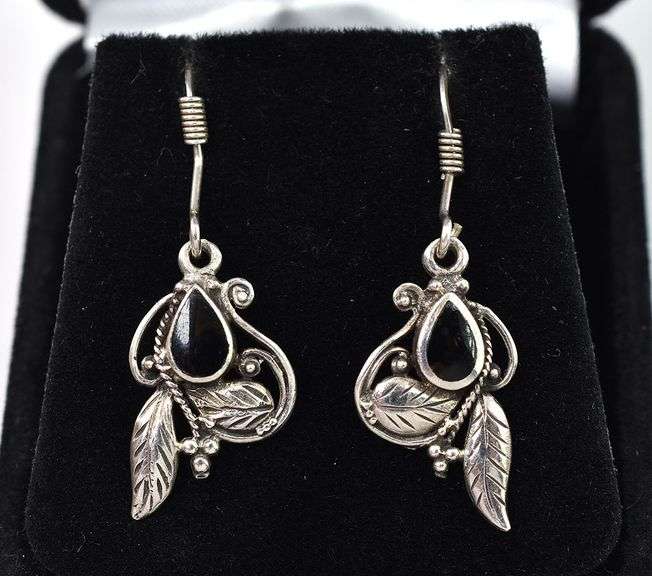 Black Onyx Gemstone Dangle Earrings in Sterling Silver