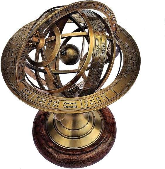 Celestial Antique Brass Armillary Sphere with Zodiac Engravings