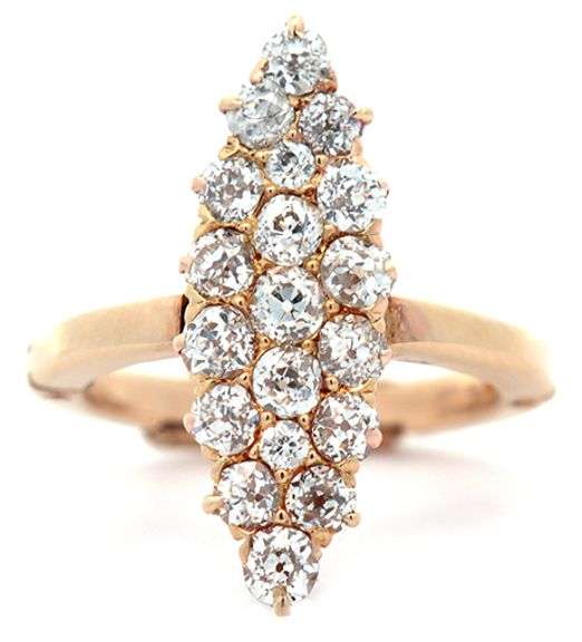 1.00ctw Old Mine Cut Diamond Cluster Marquise Shaped Ring in 14K