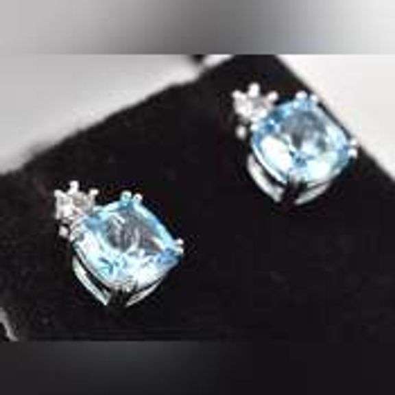 Sparkling 925 Blue Topaz and CZ Gemstone Stud Earrings