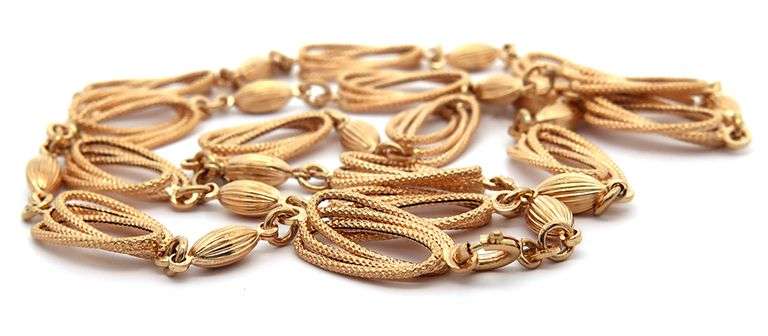 Polished Fancy Oval Rope Link Station Necklace in 18K