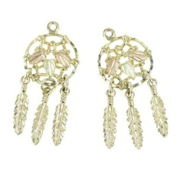 10K Yellow Gold Black Hills Gold Dream Catcher Dangle Earring Jackets