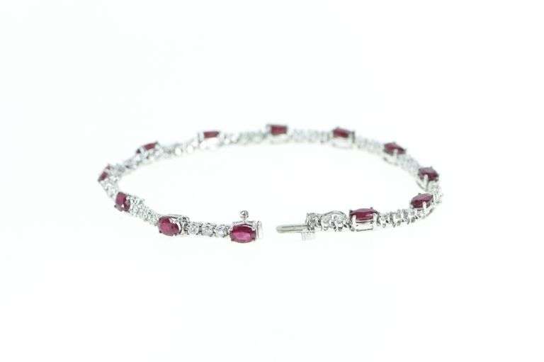 14K White Gold 6.00 Ctw Natural Ruby Diamond Tennis Bracelet