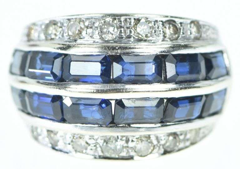 14K White Gold 4.00 Ctw Sapphire Diamond Band Ring