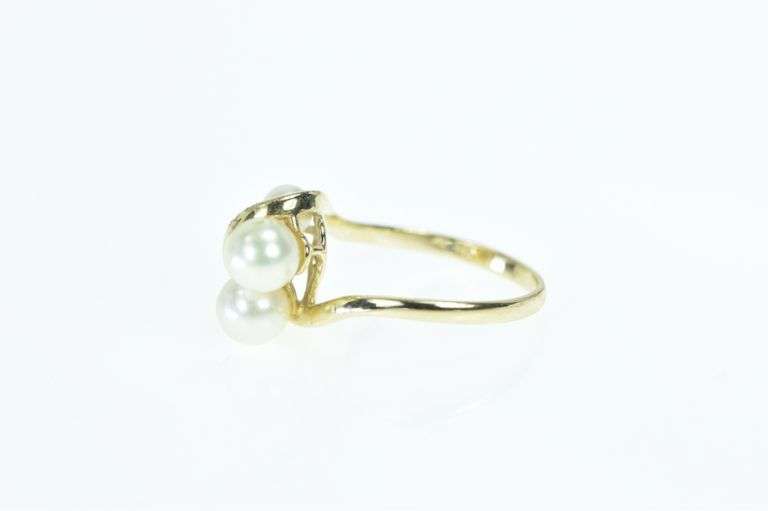 14K Yellow Gold Vintage Pearl Cluster Freeform Bypass Ring