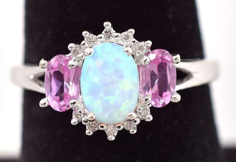 Absolutely Stunning 10K White Gold Multi-Gemstone Ring