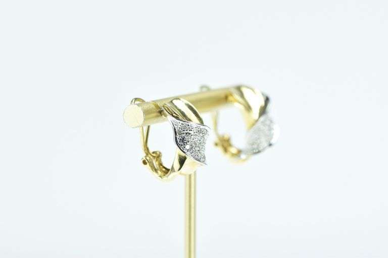 18K Yellow Gold Pave Diamond Wrap French Clip Hoop Earrings