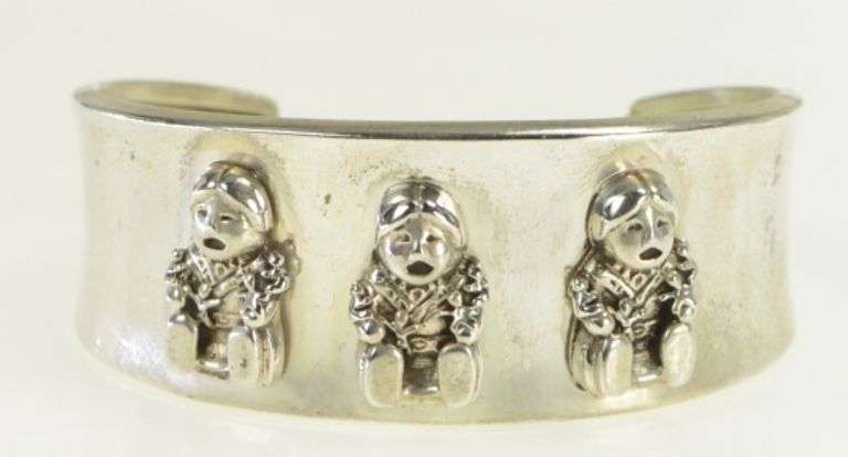 Sterling Silver Southwestern Kachina Doll Ornate Cuff Bracelet