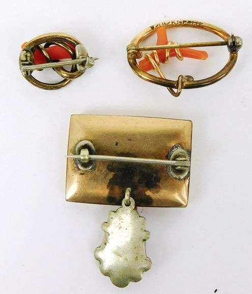 3 Antique Gold Filled Coral Pins