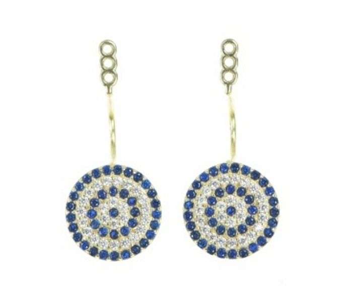 18K Yellow Gold Round Syn. Sapphire CZ Stud Enhancer Earring Jackets