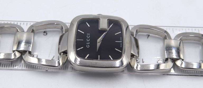 Gucci black dial stainless steel watch
