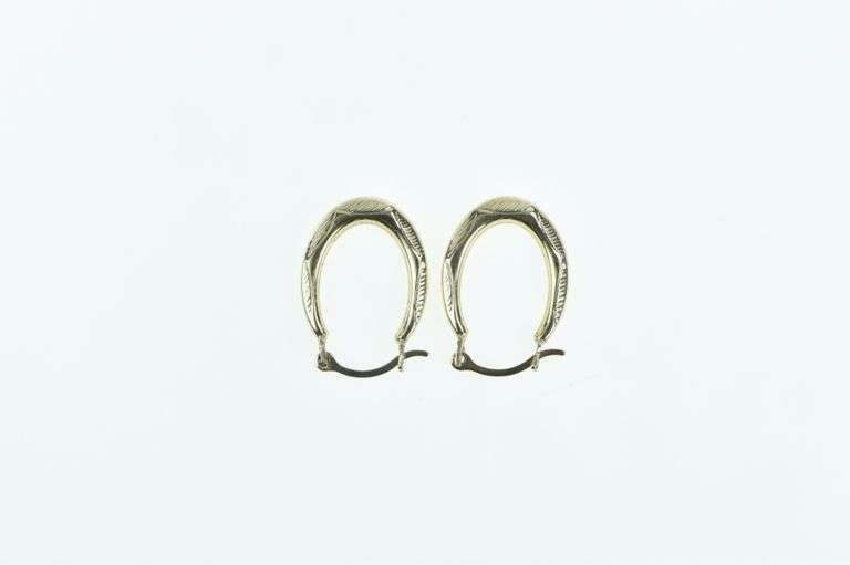 10K Yellow Gold Puffy Vintage Oval Hoop Fashion Earrings