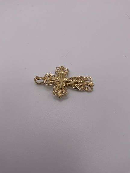 2.8g 14 YG Cross Pendant Diamond Cut 1.5x1"