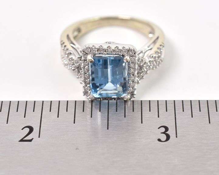 Astounding 14K White Gold Blue Topaz and Diamond Ring