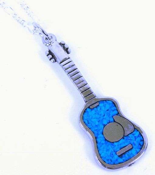 Turquoise Guitar Pendant & Sterling Chain