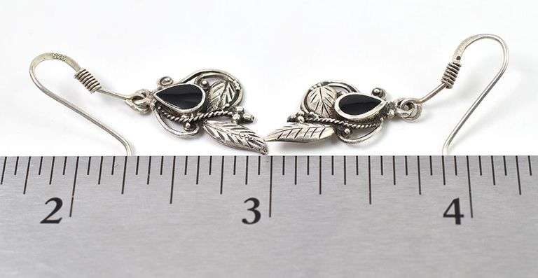 Black Onyx Gemstone Dangle Earrings in Sterling Silver