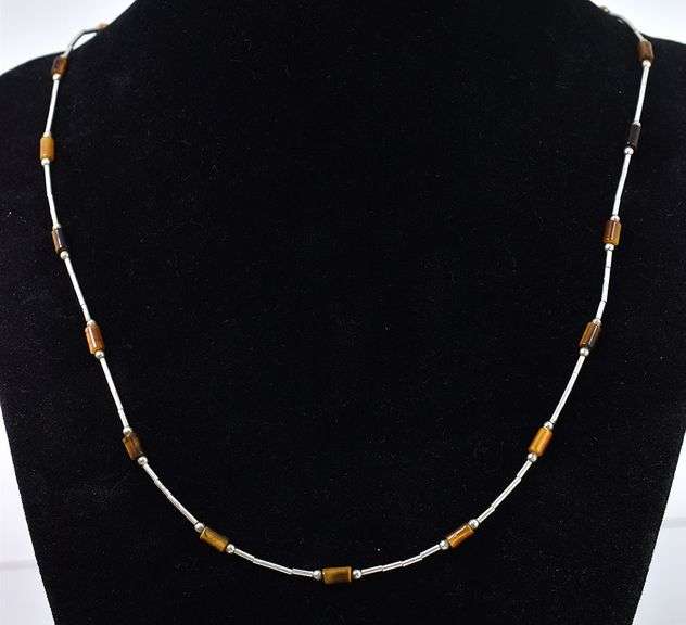 Tiger's Eye Bead Necklace in Sterling Silver