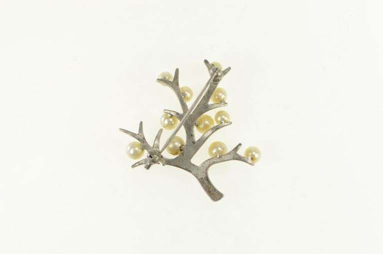 Sterling Silver Vintage Pearl Family Tree Symbol Pin/Brooch