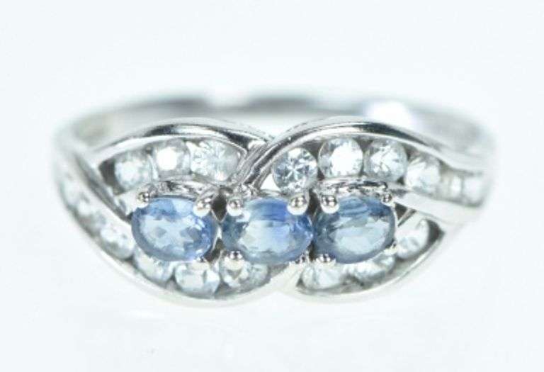 14K White Gold Blue & White Sapphire Twist Statement Ring