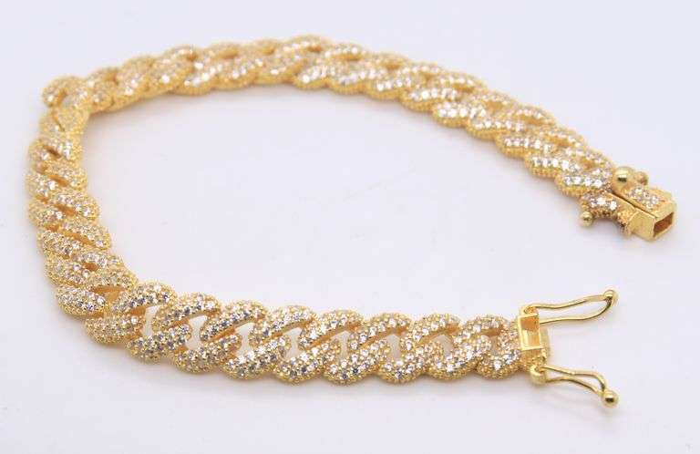 Sterling Silver Cubic Zirconia Curb Link Bracelet