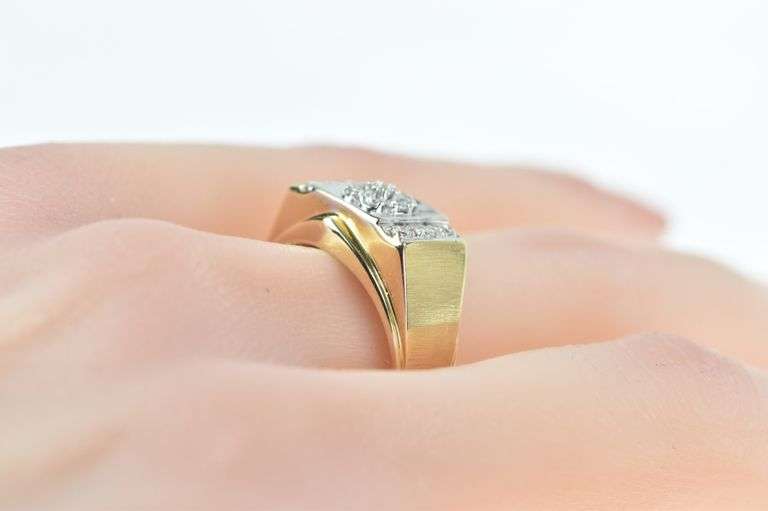 14K Yellow Gold 0.30 Ctw Diamond Squared Watch Band Ring