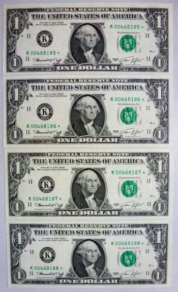 (4) Superb Crisp 1974 $1 Star Replacement Notes Dallas Key Series!
